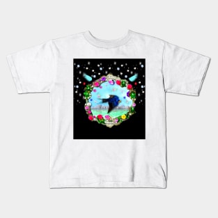 Blue Bird and Victorian Styled Frame Kids T-Shirt